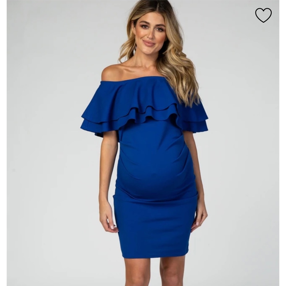 Pink Blush Royal Blue Off Shoulder Ruched Maternity Dress
